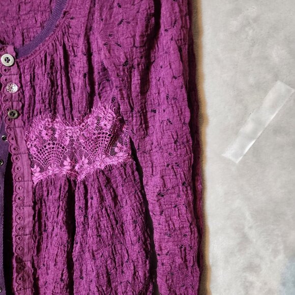 Free People Cottage Core Boho Long Sleeve Purple Lace‎ Snap-Up Cardigan Size XS - Picture 6 of 7